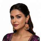 Women's Zinc Alloy Gold Plated Chandbali Earrings (Multicolor)
