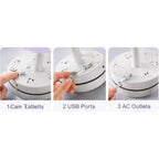 Plastic-LED Ribbed Shade Table Lamp with USB Charging Base (White)