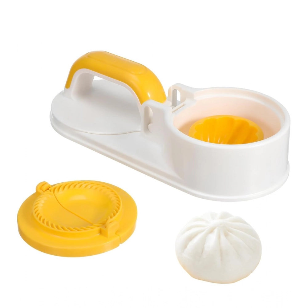 Plastic Solid Dumpling Maker Mold Press (Yellow-White)