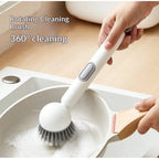 TPR-Plastic Solid Electric Liquid Soap Dispensing Cleaning Brush with Handle (Grey-White)