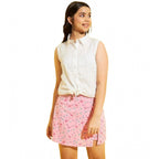 Girl's Polyester Lurex Printed Sleeveless Top Set (Pink-White)