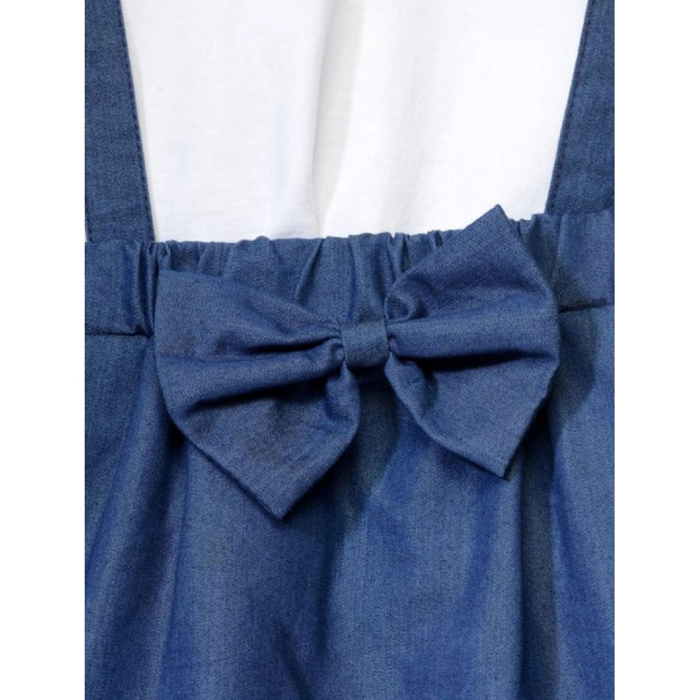 Girl's Denim Embellished Sleeveless Skirt with inner (Dark Blue)