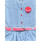 Girl's Denim Embellished Sleeveless Dress with Belt (Light Blue)