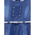 Girl's Denim Embellished Sleeveless Dress with Belt (Blue)