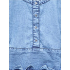 Girl's Denim Embellished Cap Sleeve bow Dress (Light Blue)