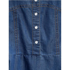 Girl's Denim Printed Short Sleeve Dress with Straps (Blue)