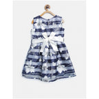 Girl's Polyester Striped Sleeveless Dress (Navy Blue)