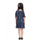 Girl's Satin Animal Print Sleeveless Dress (Blue)