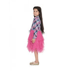 Girl's Polyster Crepe Lace Inserts Long Sleeves Dress (Pink-Blue)