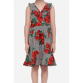 Girl's Polyester Crepe Floral Shoulder Straps Dress (Red)