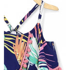 Girl's Rayon Printed Shoulder Straps Dress (Navy Blue)