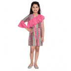 Girl's Cotton &amp; Polyester Printed 3/4th Sleeves Dress (Pink)