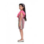 Girl's Cotton &amp; Polyester Printed 3/4th Sleeves Dress (Pink)