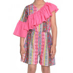 Girl's Cotton &amp; Polyester Printed 3/4th Sleeves Dress (Pink)
