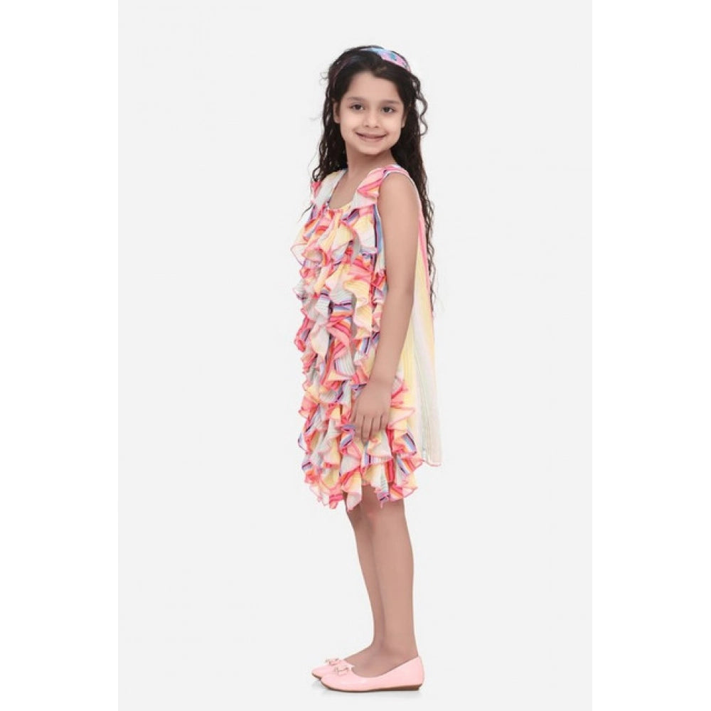 Girl's Chiffon Ruffled Sleeveless Dress (Multicolor)