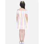 Girl's Polyester Self Design Cold Shoulder Dress (Multicolor)