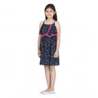 Girl's Rayon Flamingo Print Sleeveless Dress (Black)
