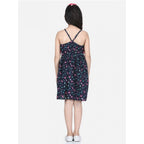 Girl's Rayon Flamingo Print Sleeveless Dress (Black)
