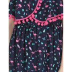 Girl's Rayon Flamingo Print Sleeveless Dress (Black)