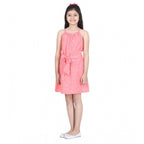 Girl's Polyester Floral Short Sleeve Dress (Coral)