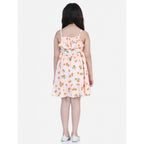 Girl's Rayon Printed Sleeveless Dress (Orange)