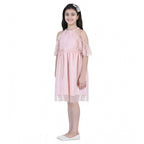 Girl's Net Printed Sleeveless Dress (Blush Pink)