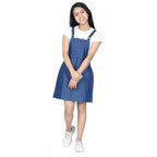 Girl's Denim Solid Sleeveless Dress (Blue)