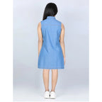 Girl's Denim Solid Cold Shoulder Dress (Blue)