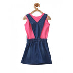 Girl's Denim &amp; Cotton Bow Sleeveless Dungaree (Pink)