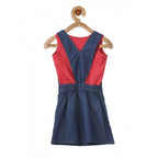 Girl's Denim &amp; Cotton Bow Sleeveless Dungaree (Red)