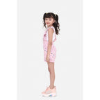 Girl's Inner- Cotton Printed Sleeveless Dungaree (Light Pink)
