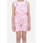 Girl's Inner- Cotton Printed Sleeveless Dungaree (Light Pink)