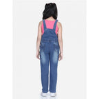 Girl's Denim Washed Buttoned Dungaree (Blue)