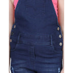 Girl's Denim Distressed Buttoned Dungaree (Blue)