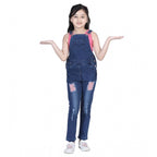 Girl's Denim Patch Work Buttoned Dungaree (Blue)