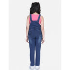Girl's Denim Patch Work Buttoned Dungaree (Blue)