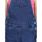 Girl's Denim Patch Work Buttoned Dungaree (Blue)