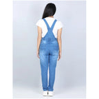 Girl's Denim Solid Buttoned Dungaree (Blue)