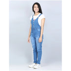 Girl's Denim Solid Buttoned Dungaree (Blue)