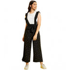 Girl's Cotton Printed Sleeveless Dungaree (Black-White)