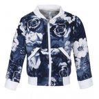 Girl's Polyester Printed Long Sleeves Bomber Jacket (White-Blue)