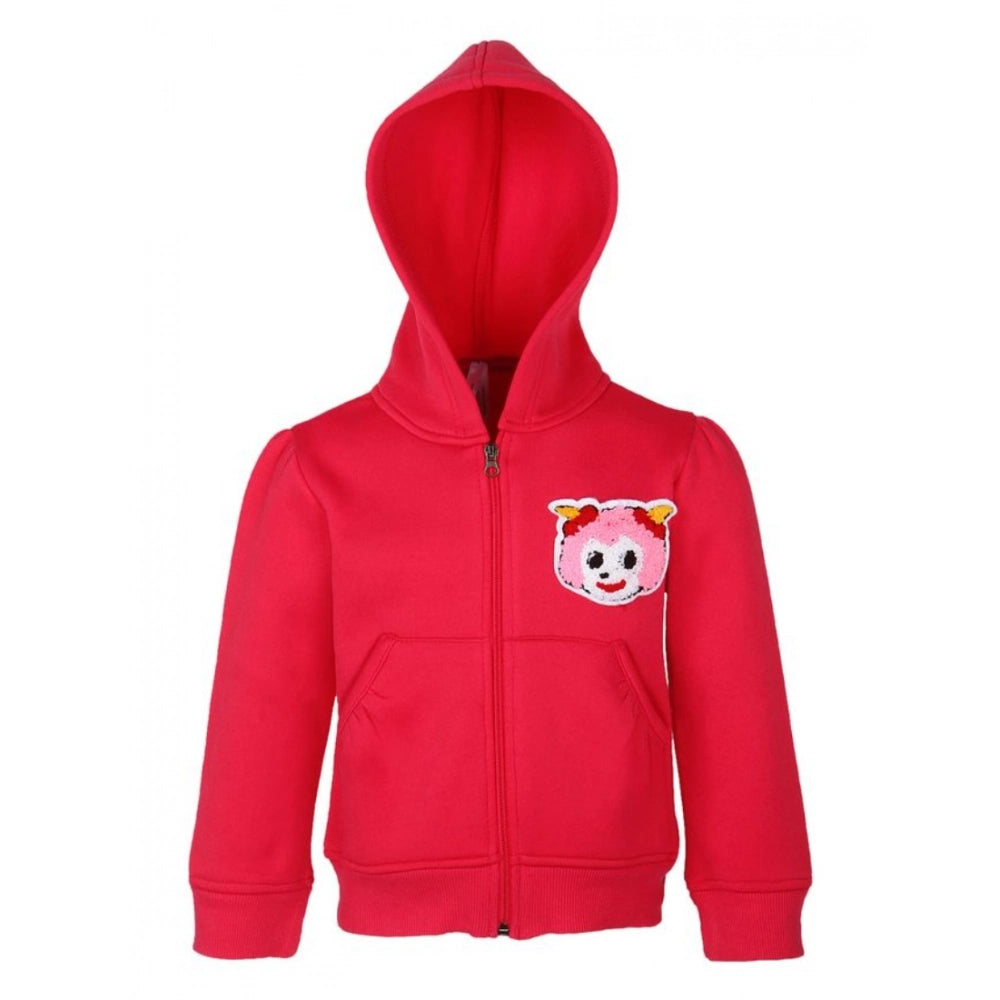 Girl's Fleece Printed Long Sleeves Hoodie Jacket (Magenta)