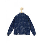 Girl's Denim Washed Flutter Jacket with Crinkle (Blue)