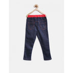 Girl's Denim Ribbed Elasticated Jeans (Red-Blue)