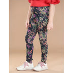 Girl's Cotton Lycra Floral Elasticated Jeggings (Multicolor)