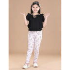 Girl's Cotton Lycra Floral Elasticated Jeggings (Multicolor)