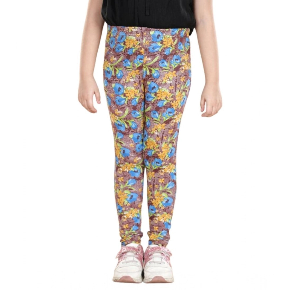 Girl's Cotton Lycra Floral Elasticated Jeggings (Multicolor)