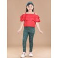 Girl's Cotton Lycra Floral Elasticated Jeggings (Bottle Green)