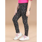 Girl's Cotton Lycra Floral Elasticated Jeggings (Multicolor)