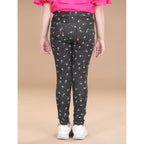 Girl's Cotton Lycra Floral Elasticated Jeggings (Multicolor)